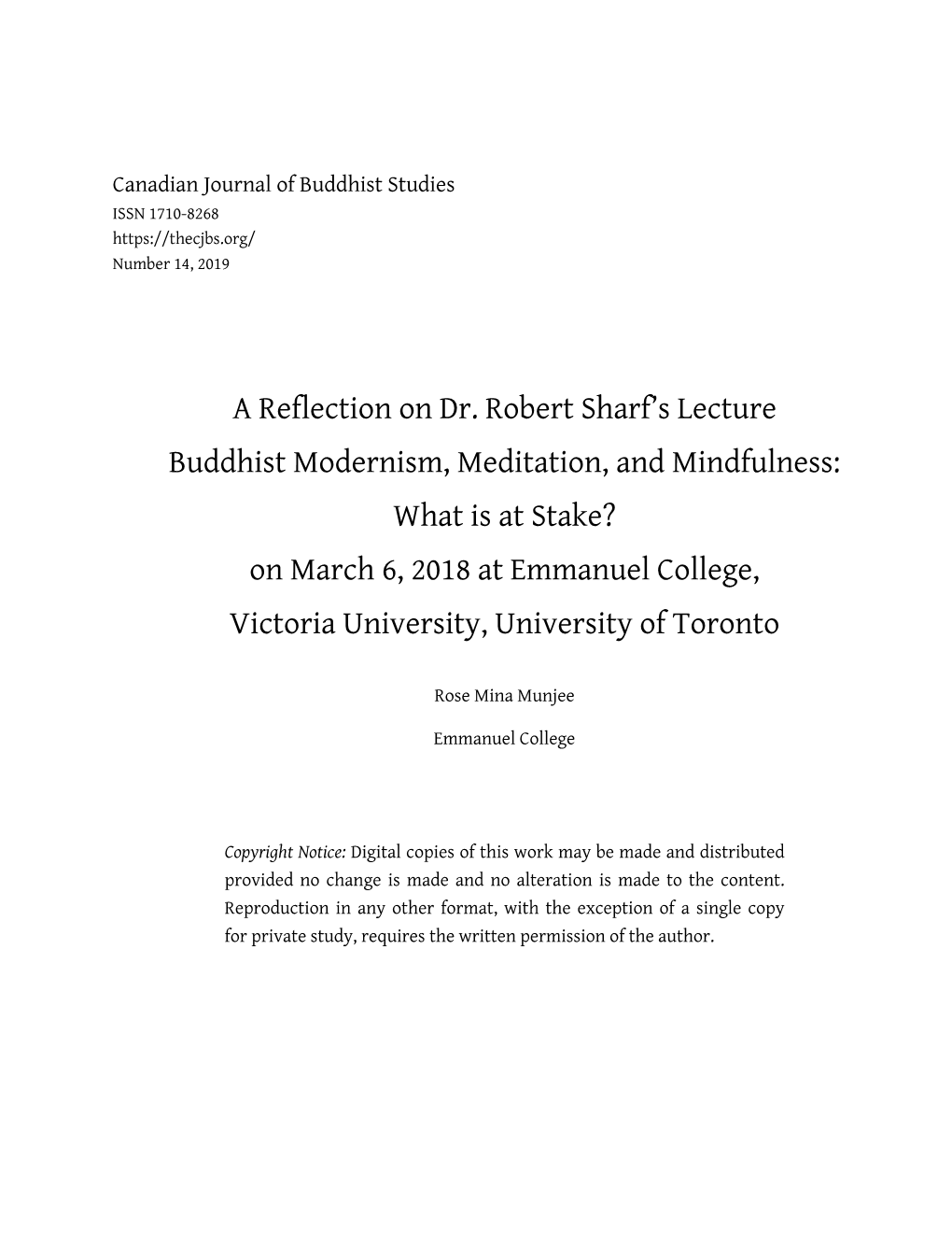 A Reflection on Dr. Robert Sharf's Lecture Buddhist Modernism