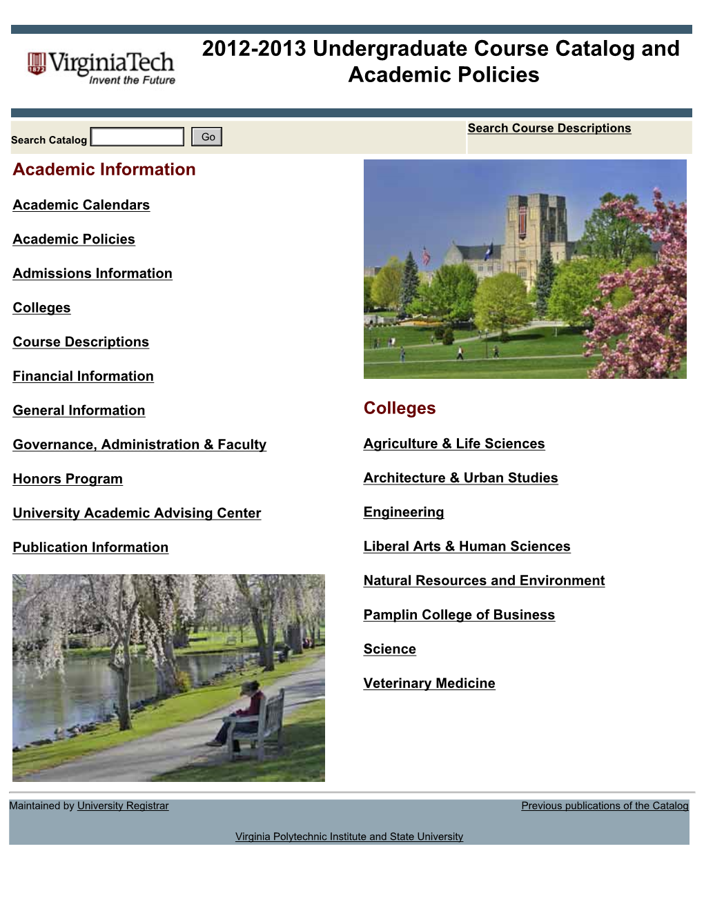 2012-2013 Undergraduate Course Catalog and Academic Policies