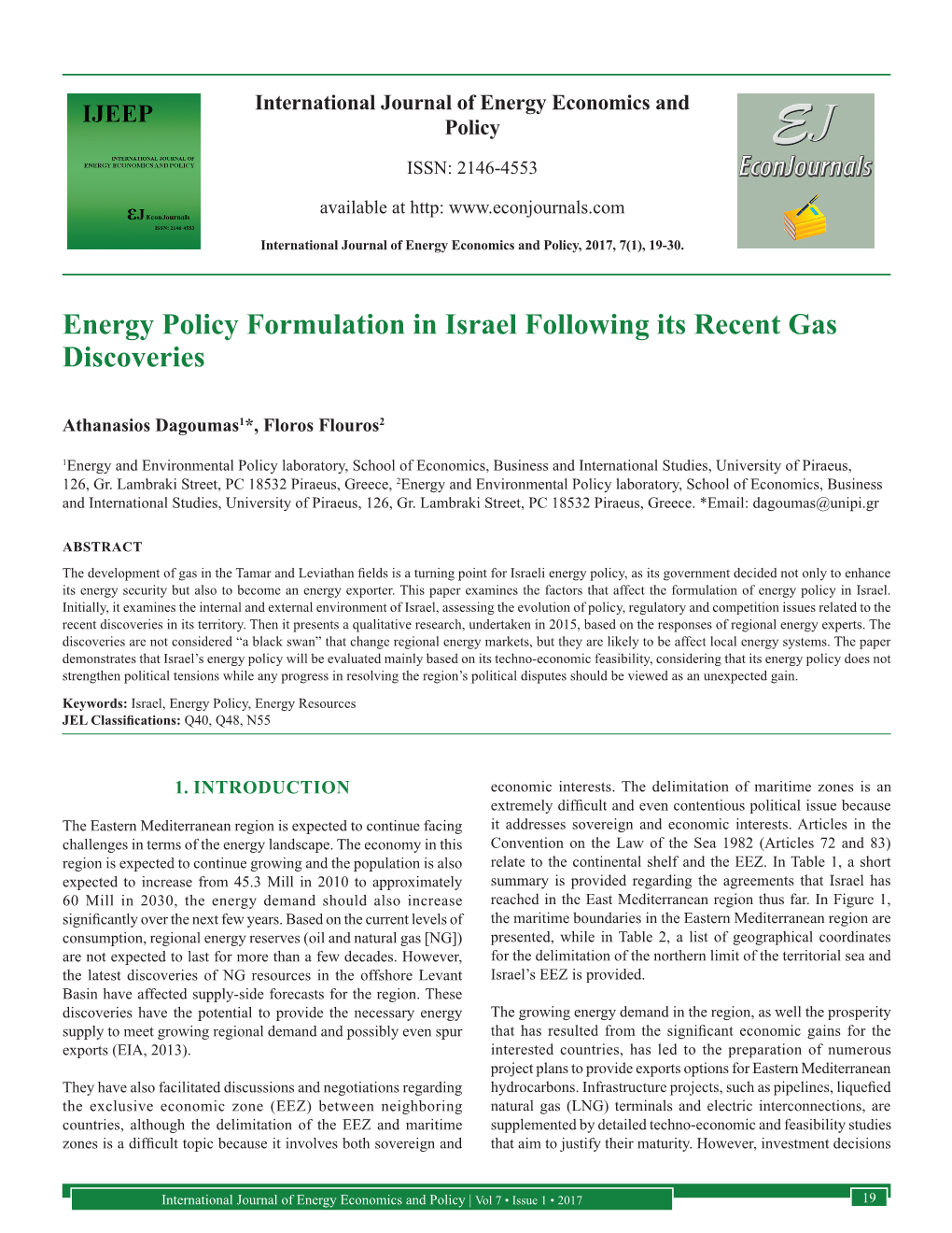 Energy Policy Formulation in Israel Following Its Recent Gas Discoveries
