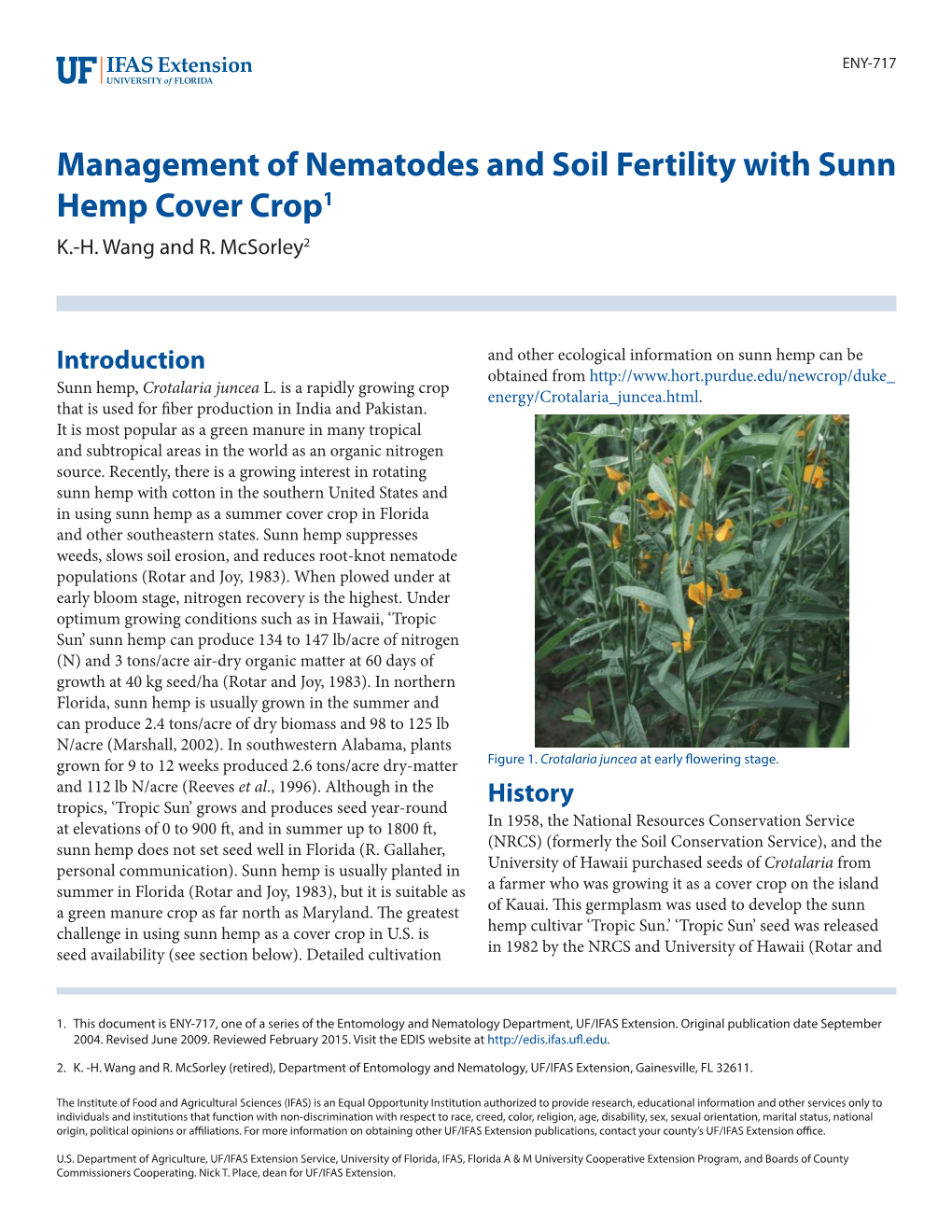 Management of Nematodes and Soil Fertility with Sunn Hemp Cover Crop1 K.-H