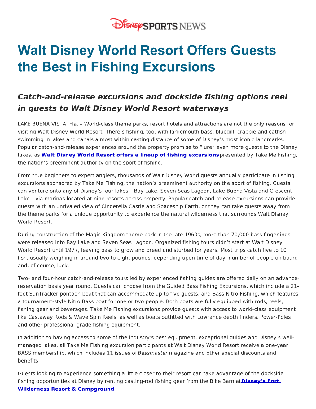 Walt Disney World Resort Offers Guests the Best in Fishing Excursions