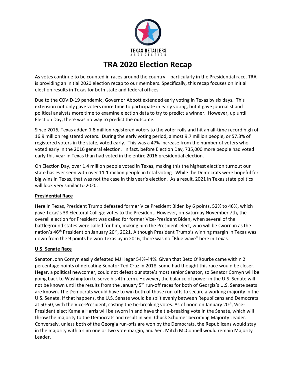 TRA 2020 Election Recap