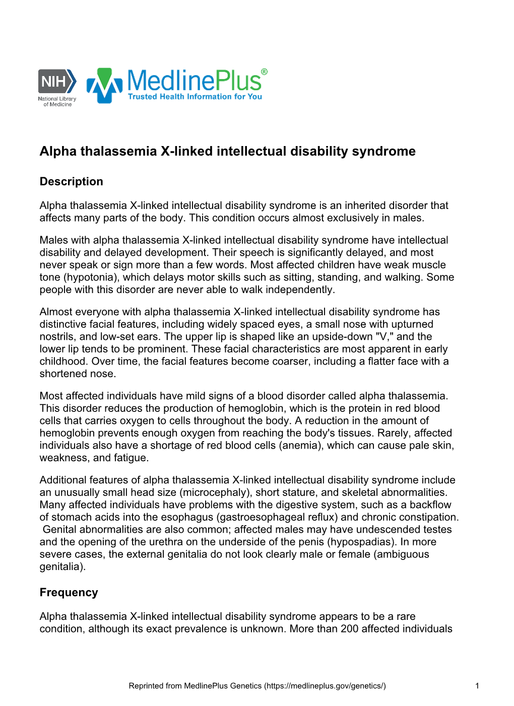 Alpha Thalassemia X-Linked Intellectual Disability Syndrome