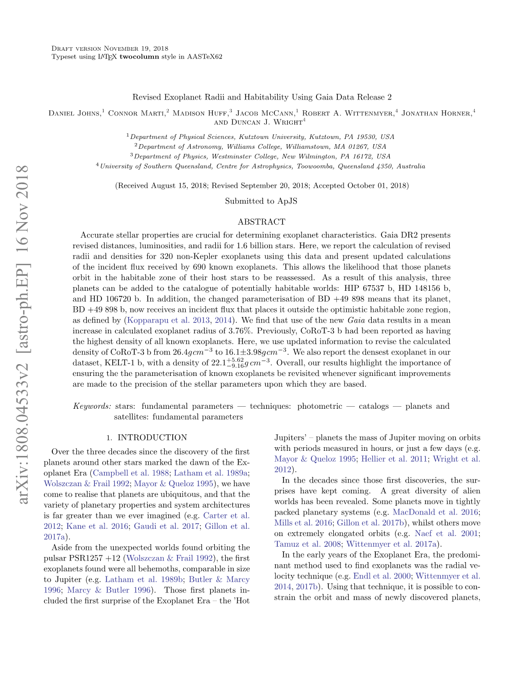 Revised Exoplanet Radii and Habitability Using Gaia Data Release 2