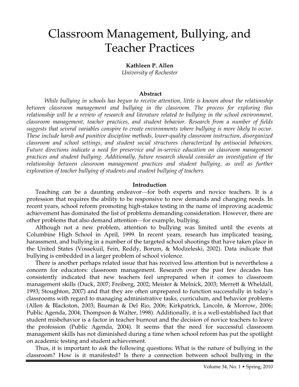 Classroom Management, Bullying, and Teacher Practices