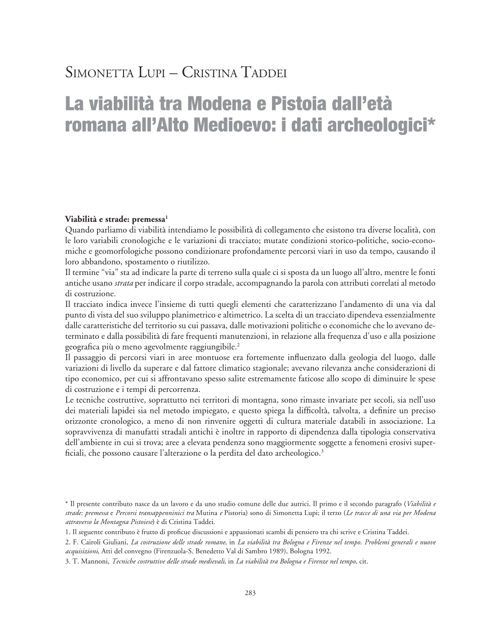 La Viabilità Tra Modena E Pistoia Dall'età Romana All'alto Medioevo