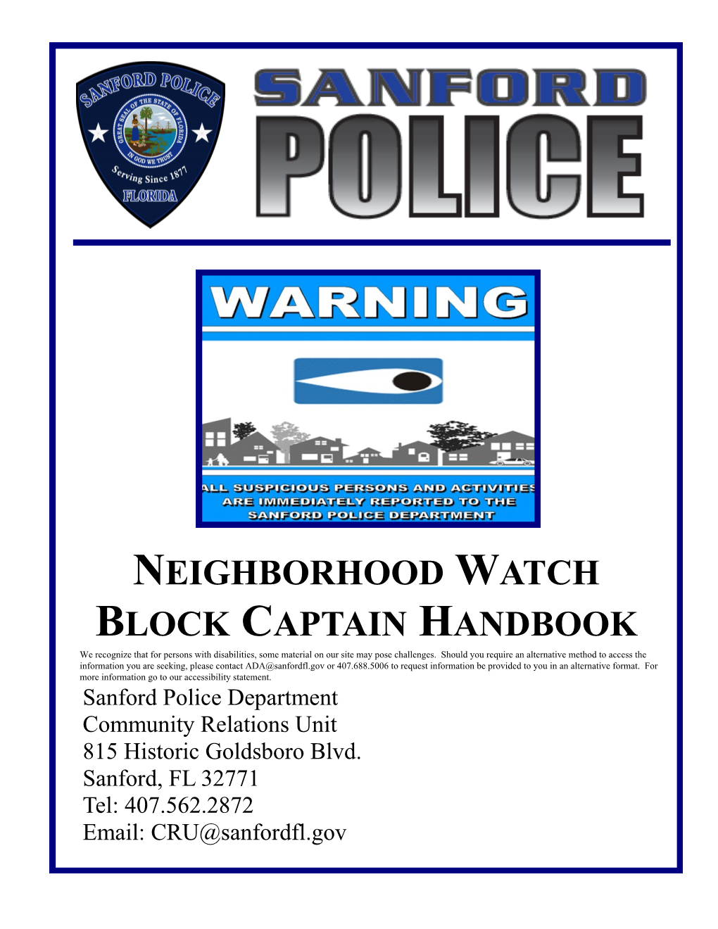 2019 Neighborhood Watch Block Captain Handbook