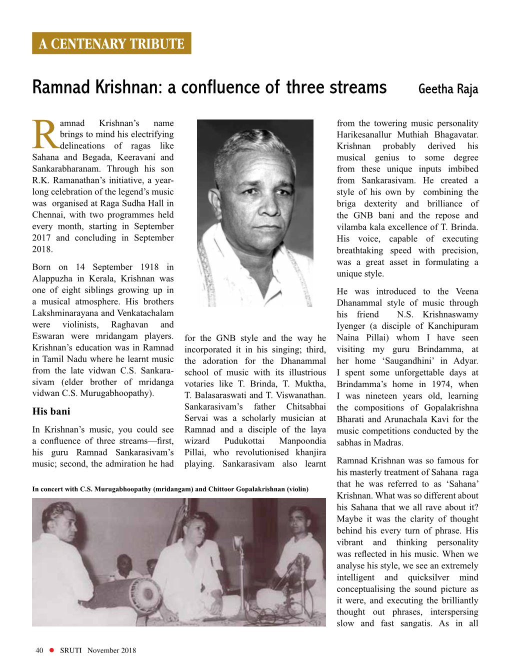 Ramnad Krishnan: a Confluence of Three Streams Geetha Raja