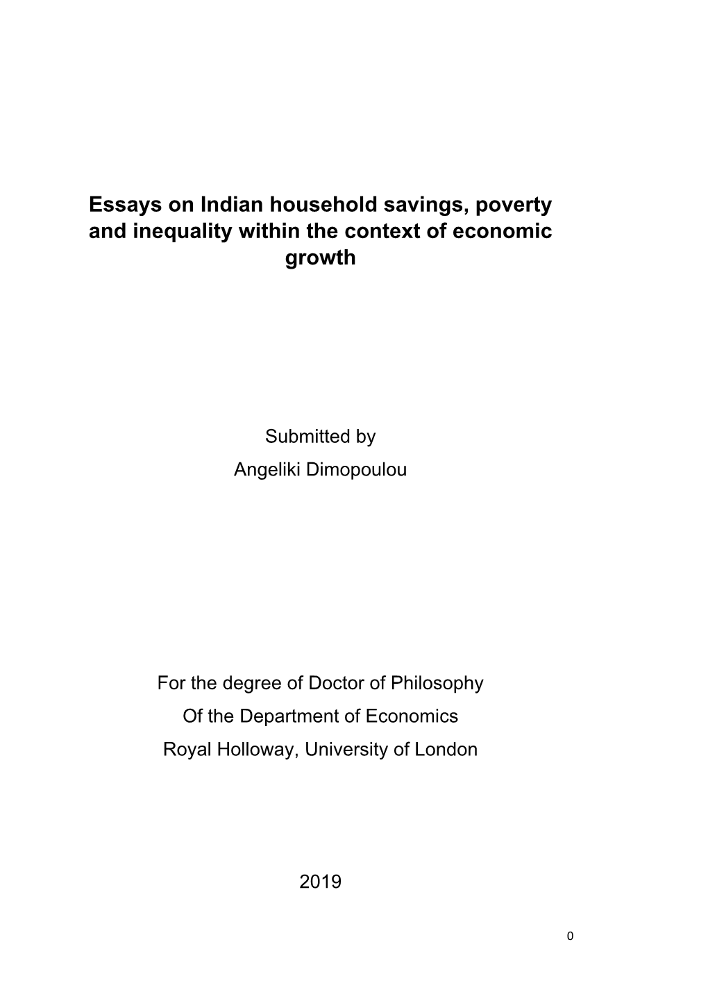 Essays on Indian Household Savings, Poverty and Inequality Within the Context of Economic Growth