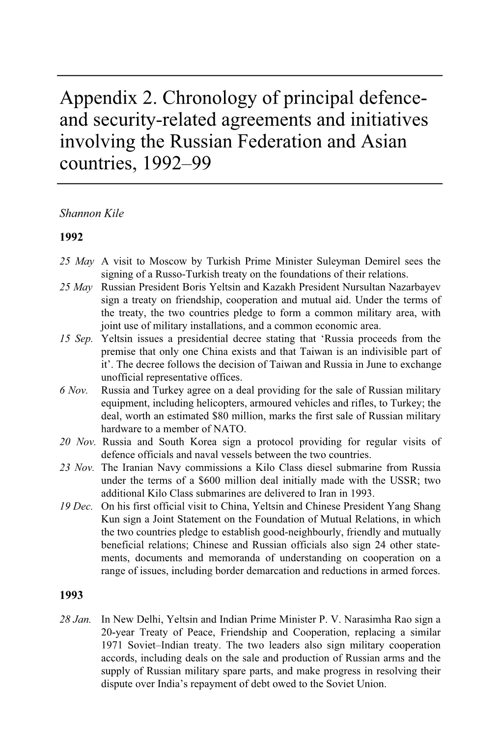 And Security-Related Agreements and Initiatives Involving the Russian Federation and Asian Countries, 1992–99