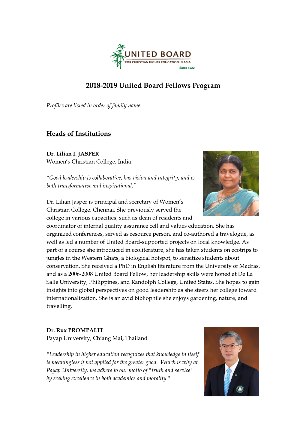 2018-2019 United Board Fellows Program