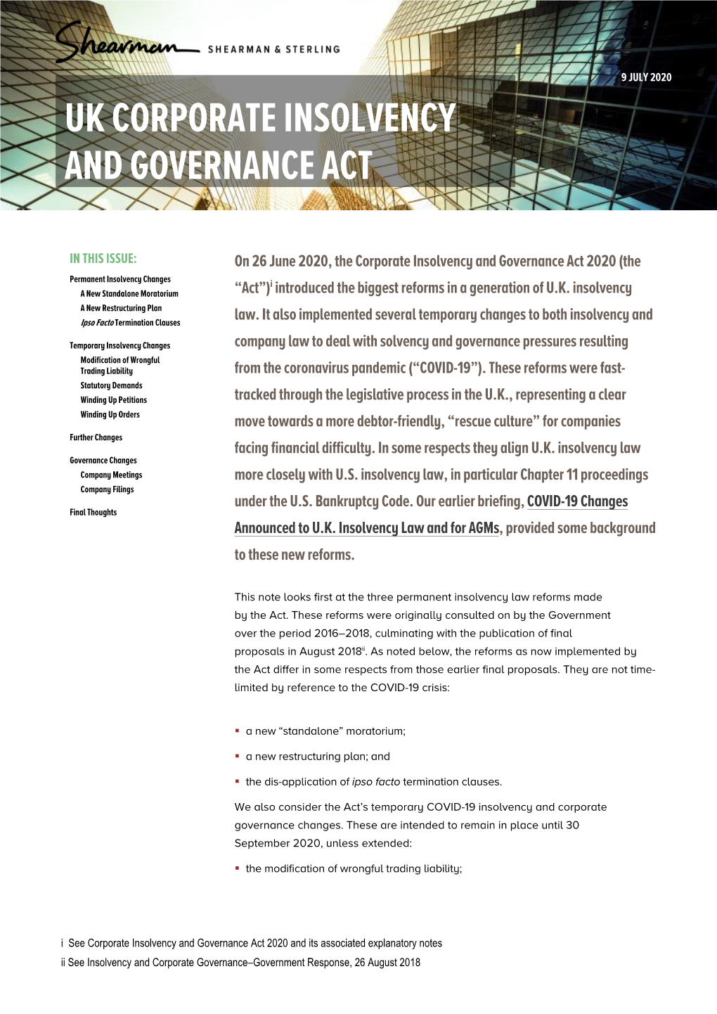 UK Corporate Insolvency and Governance Act 2020