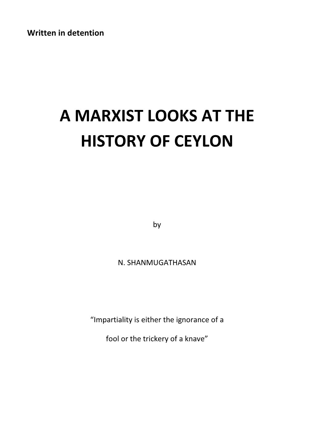 Marxist Looks at the History of Ceylon