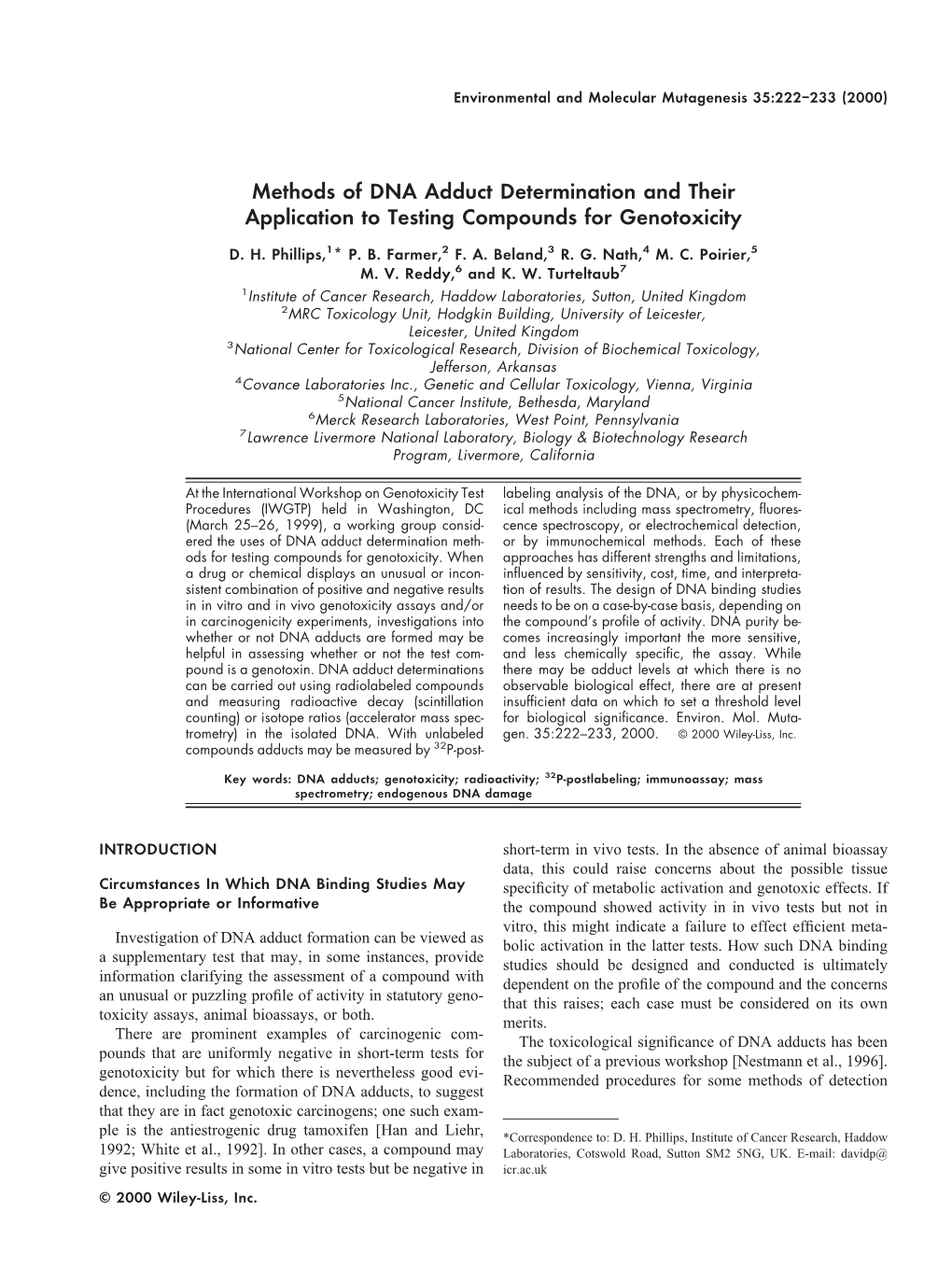 Methods of DNA Adduct Determination and Their Application to Testing Compounds for Genotoxicity
