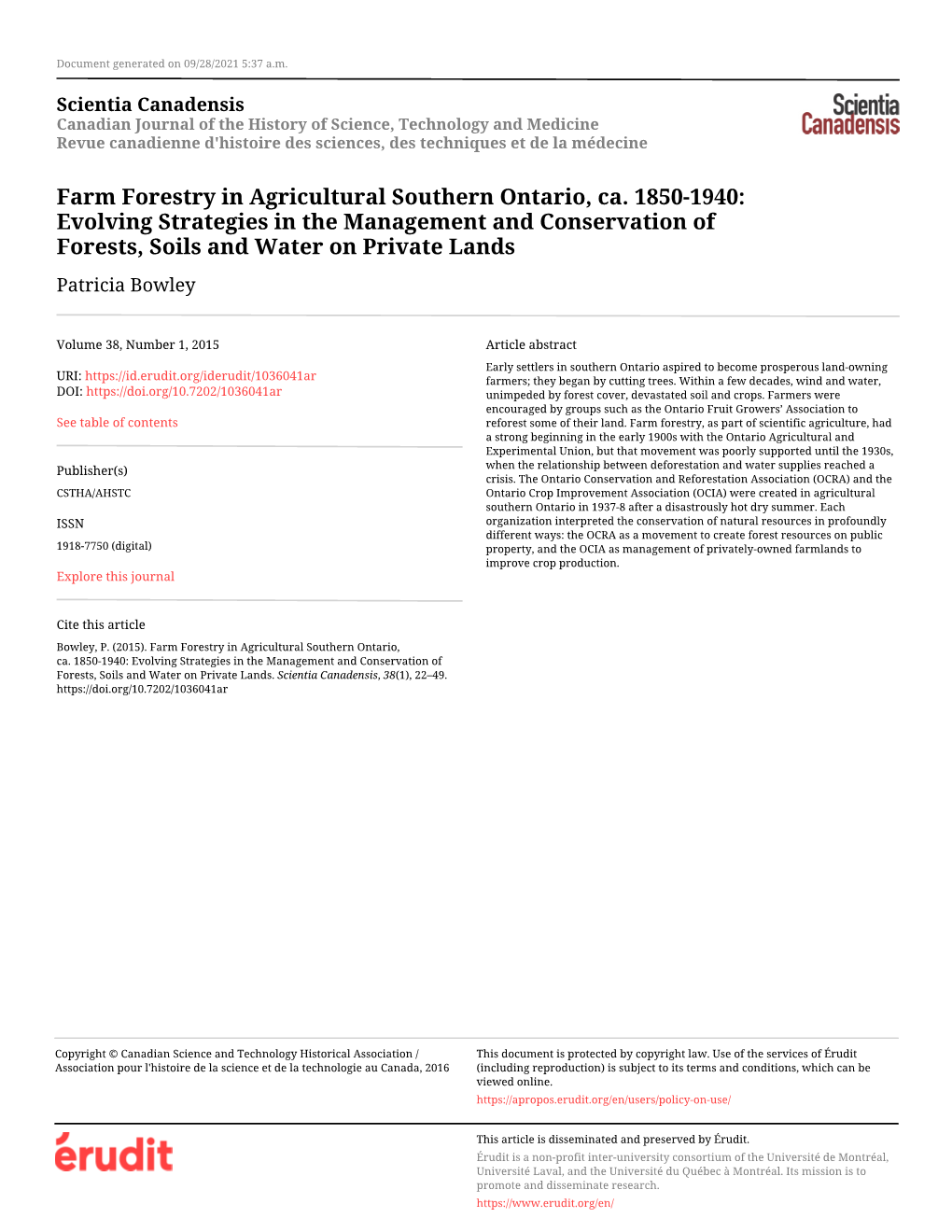 Farm Forestry in Agricultural Southern Ontario, Ca. 1850-1940