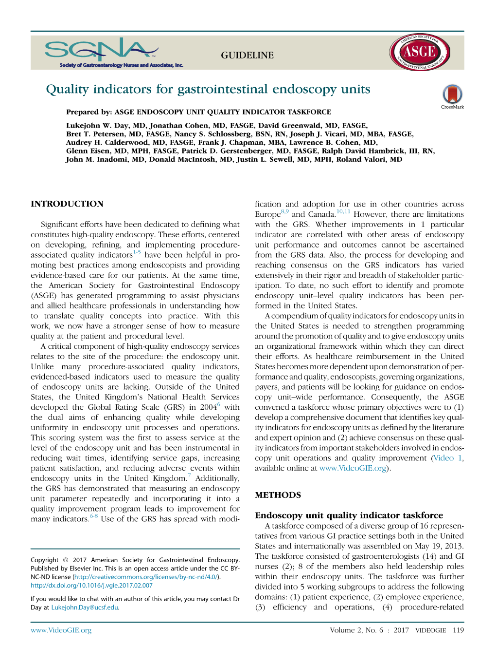 Quality Indicators for Gastrointestinal Endoscopy Units