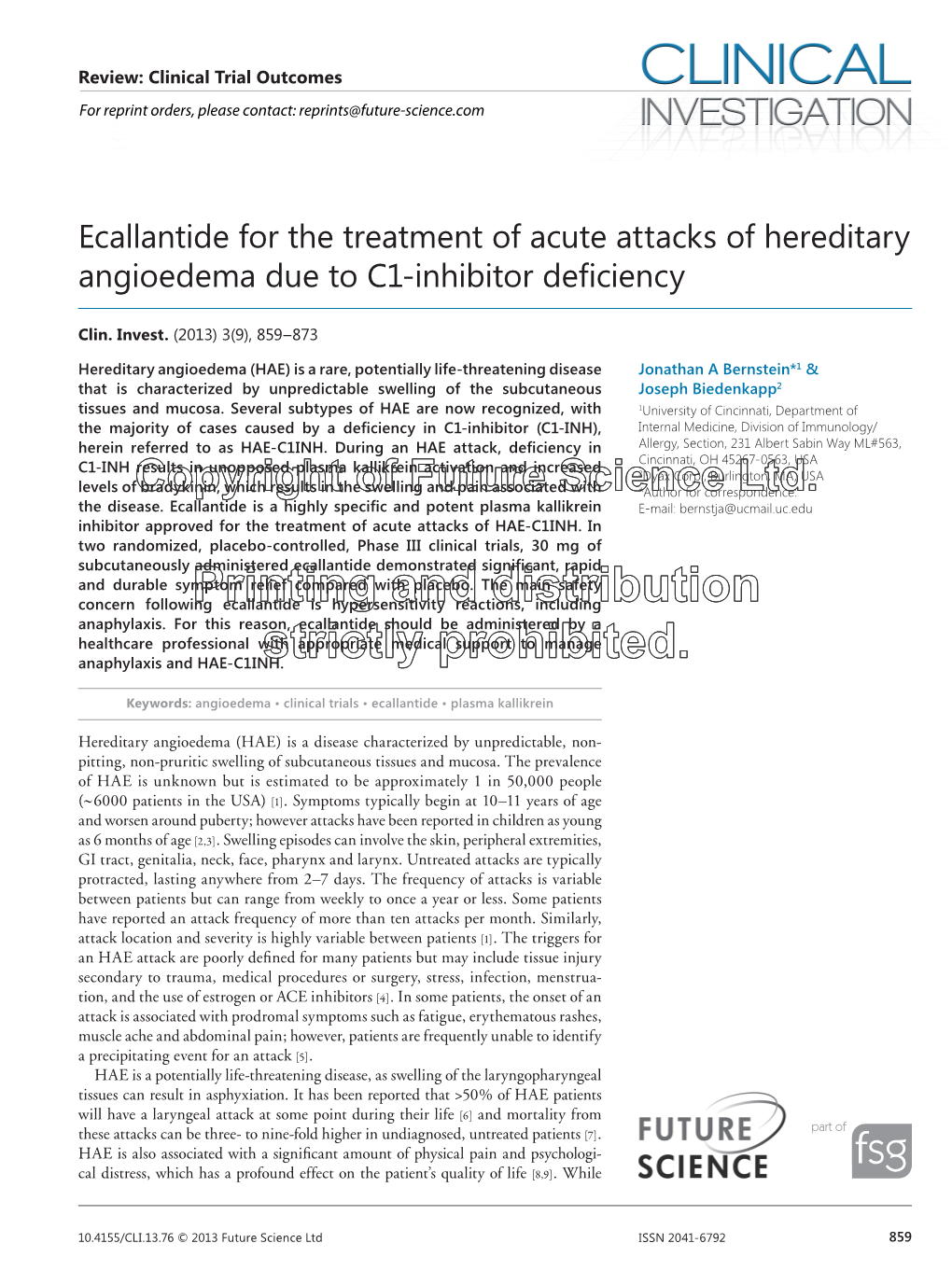 Ecallantide for the Treatment of Acute Attacks of Hereditary Angioedema Due to C1-Inhibitor Deficiency