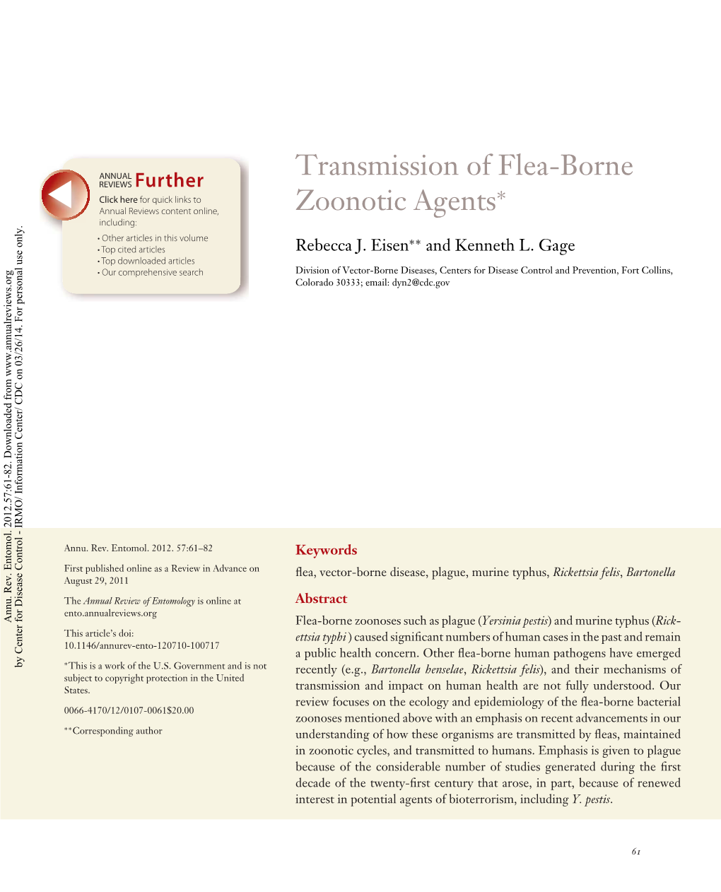 Transmission of Flea-Borne Zoonotic Agents*