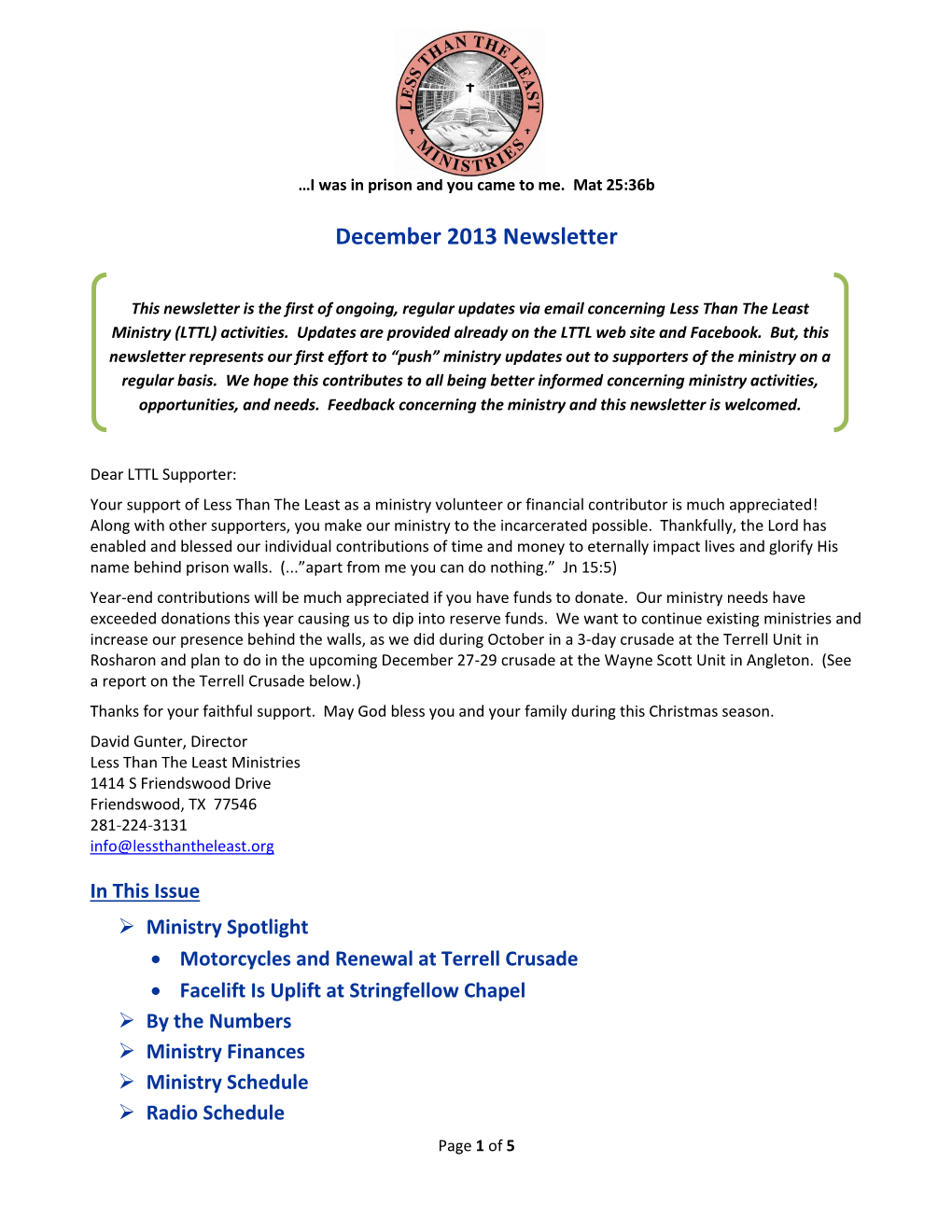 December 2013 Newsletter