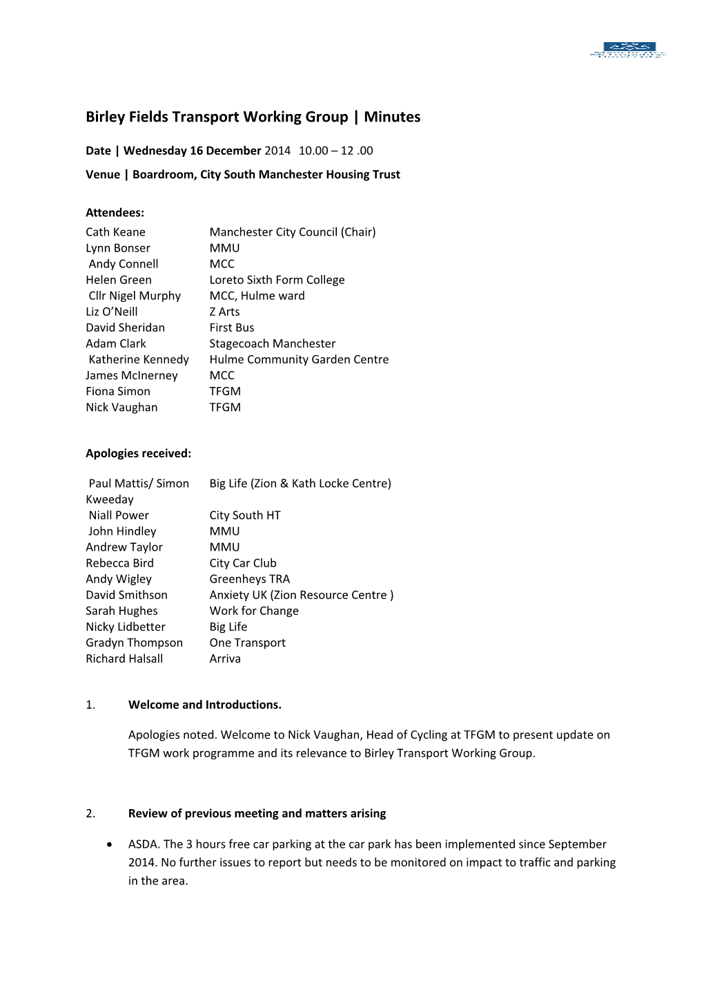 Birley Fields Transport Working Group Minutes