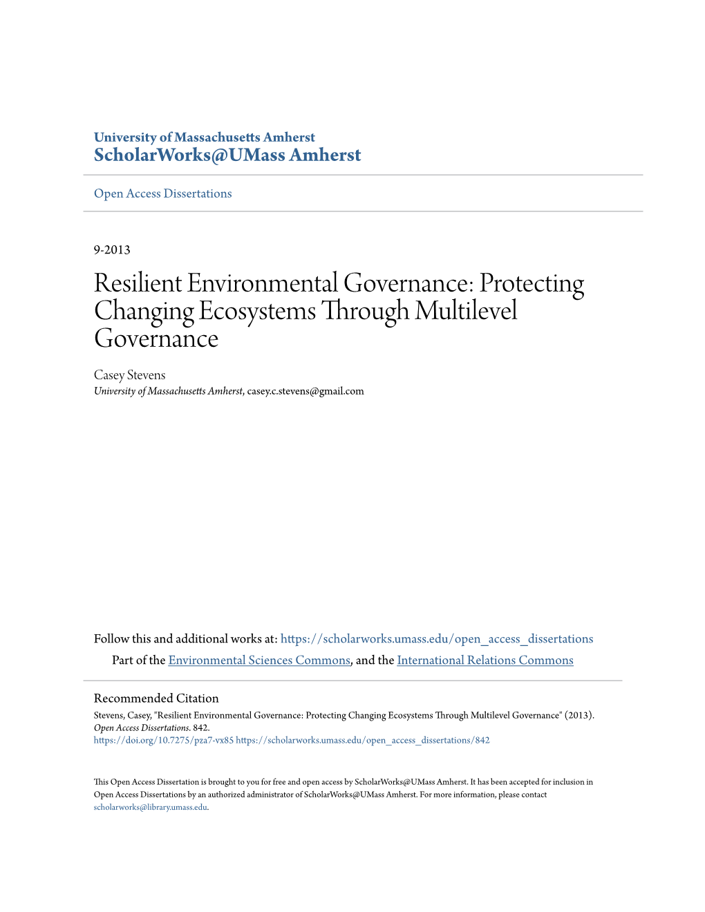 Resilient Environmental Governance
