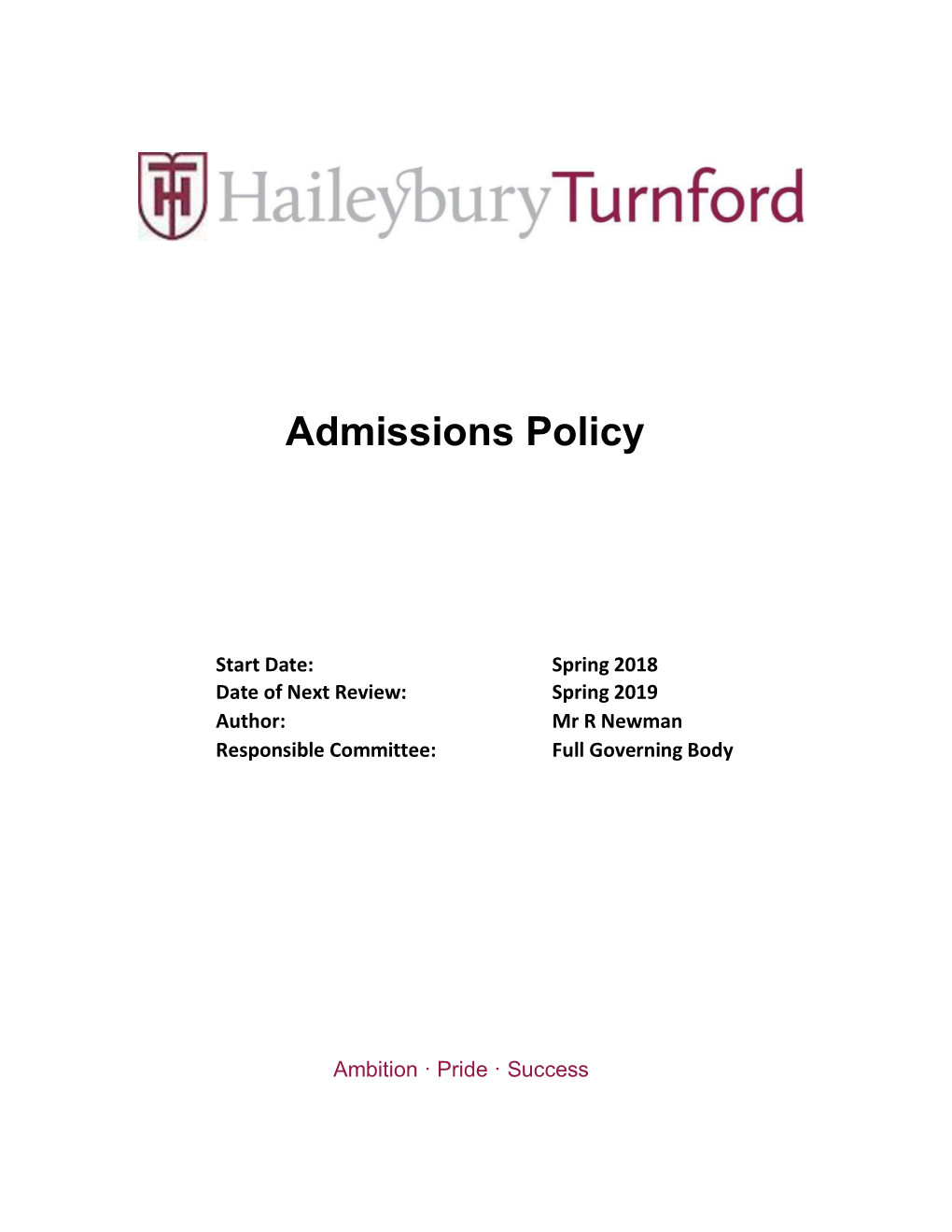 Admissions Policy