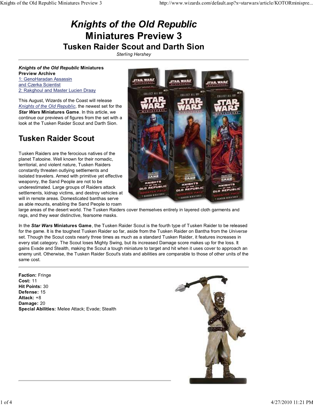 Knights of the Old Republic Miniatures Preview 3 Tusken Raider Scout and Darth Sion Sterling Hershey