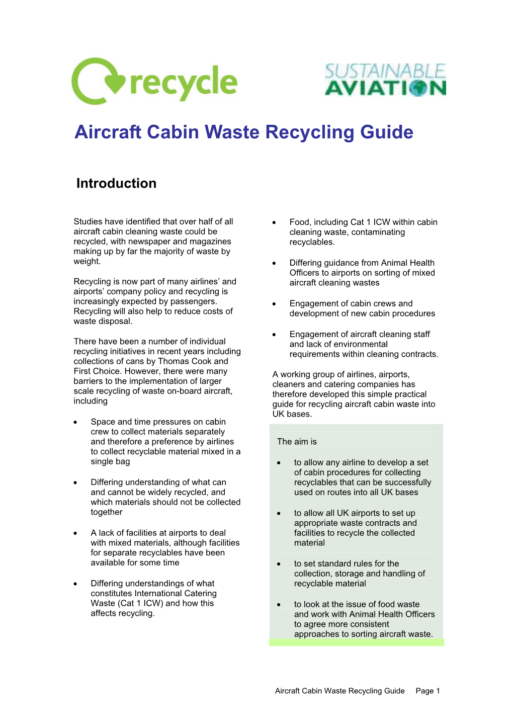 Aircraft Cabin Waste Recycling Guide