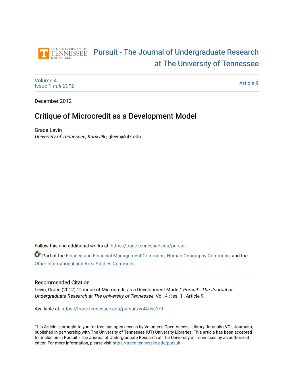 Critique of Microcredit As a Development Model