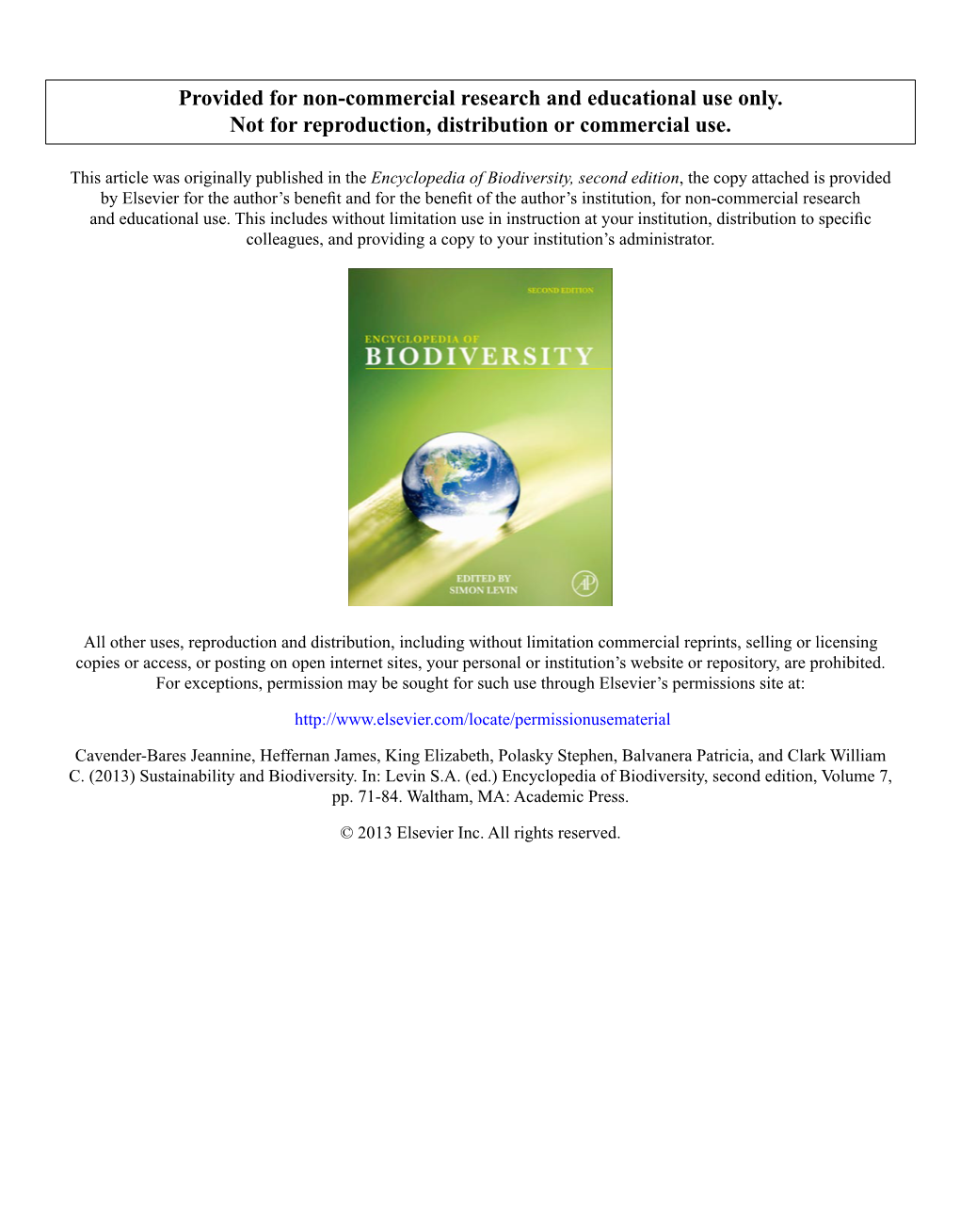 Sustainability and Biodiversity