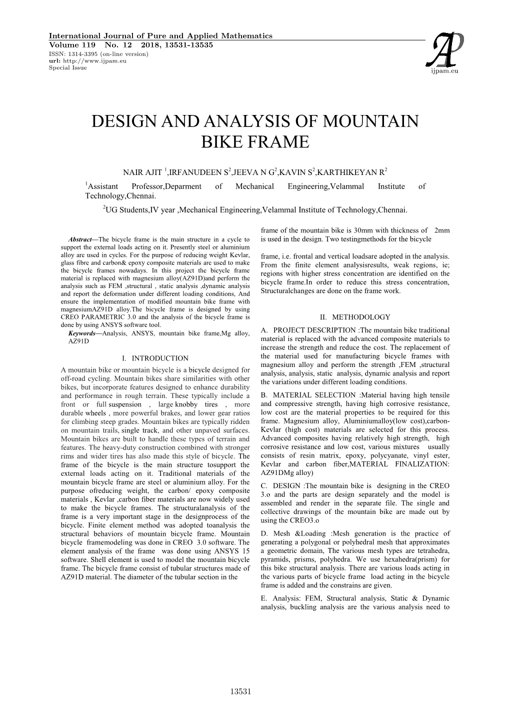Design and Analysis of Mountain Bike Frame