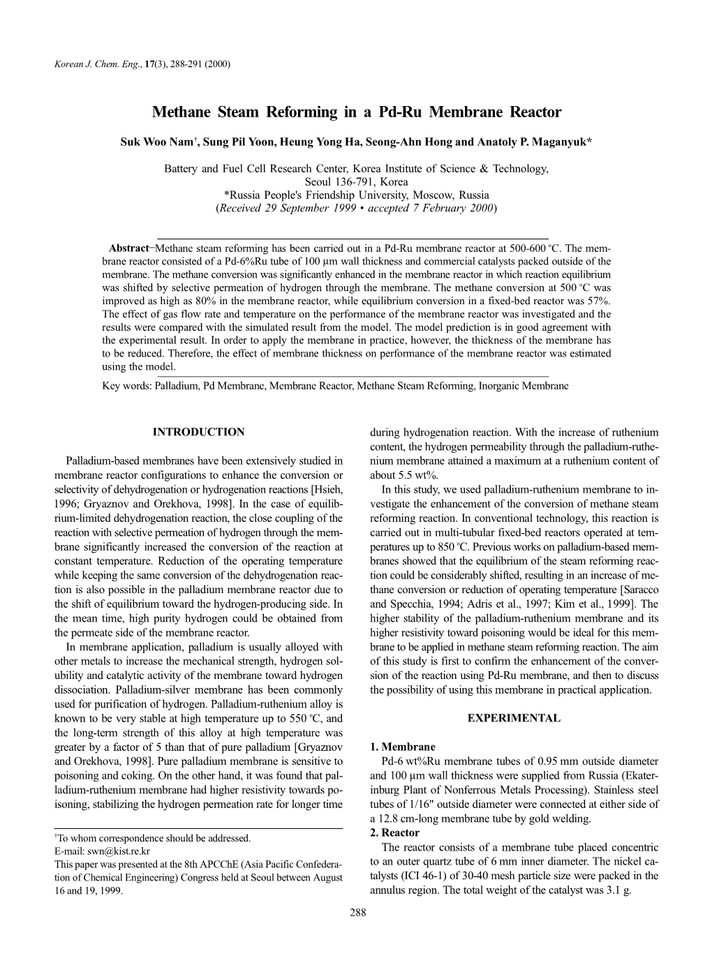 Methane Steam Reforming in a Pd-Ru Membrane Reactor