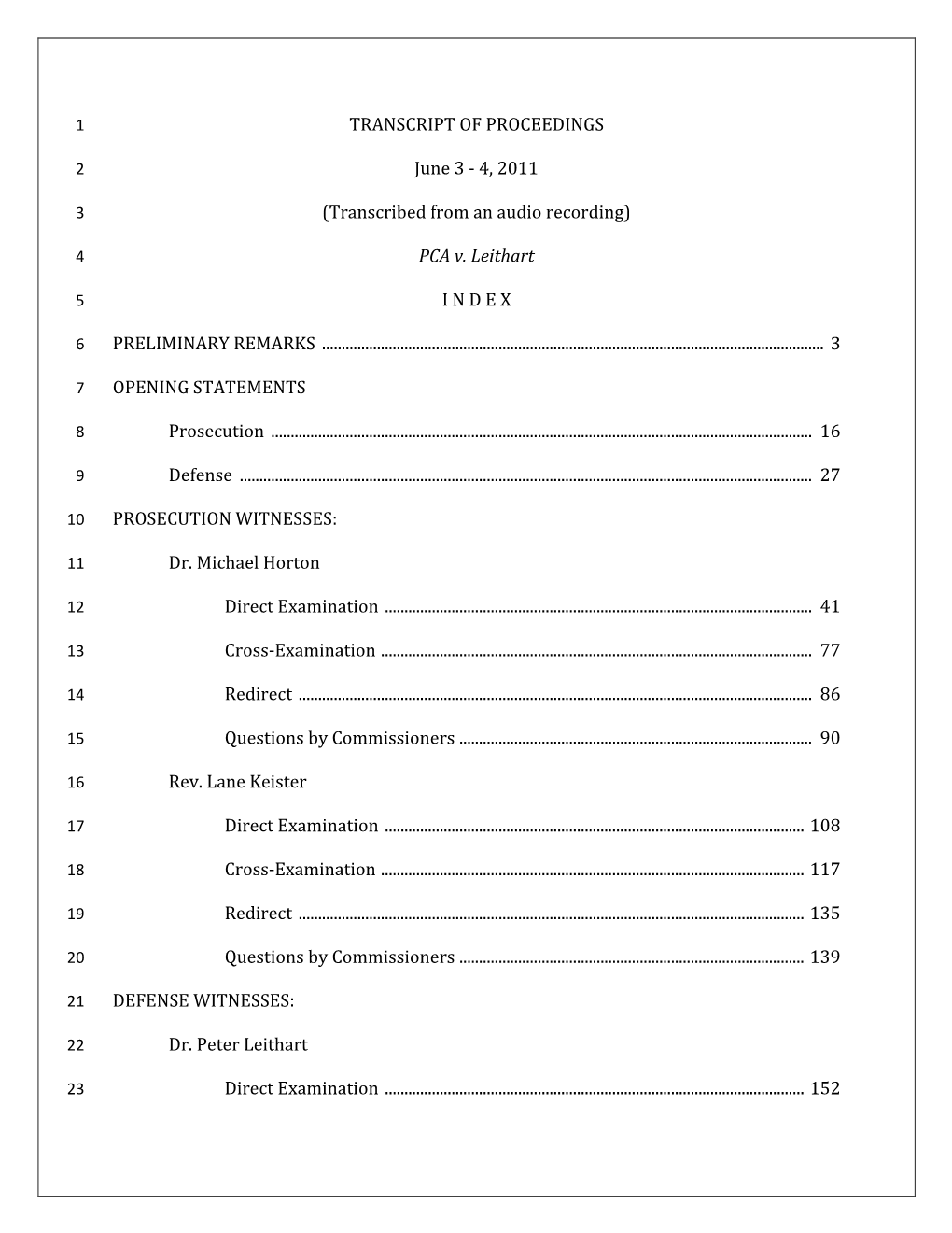 PCA V. Leithart INDEX PRELIMINARY REMARKS