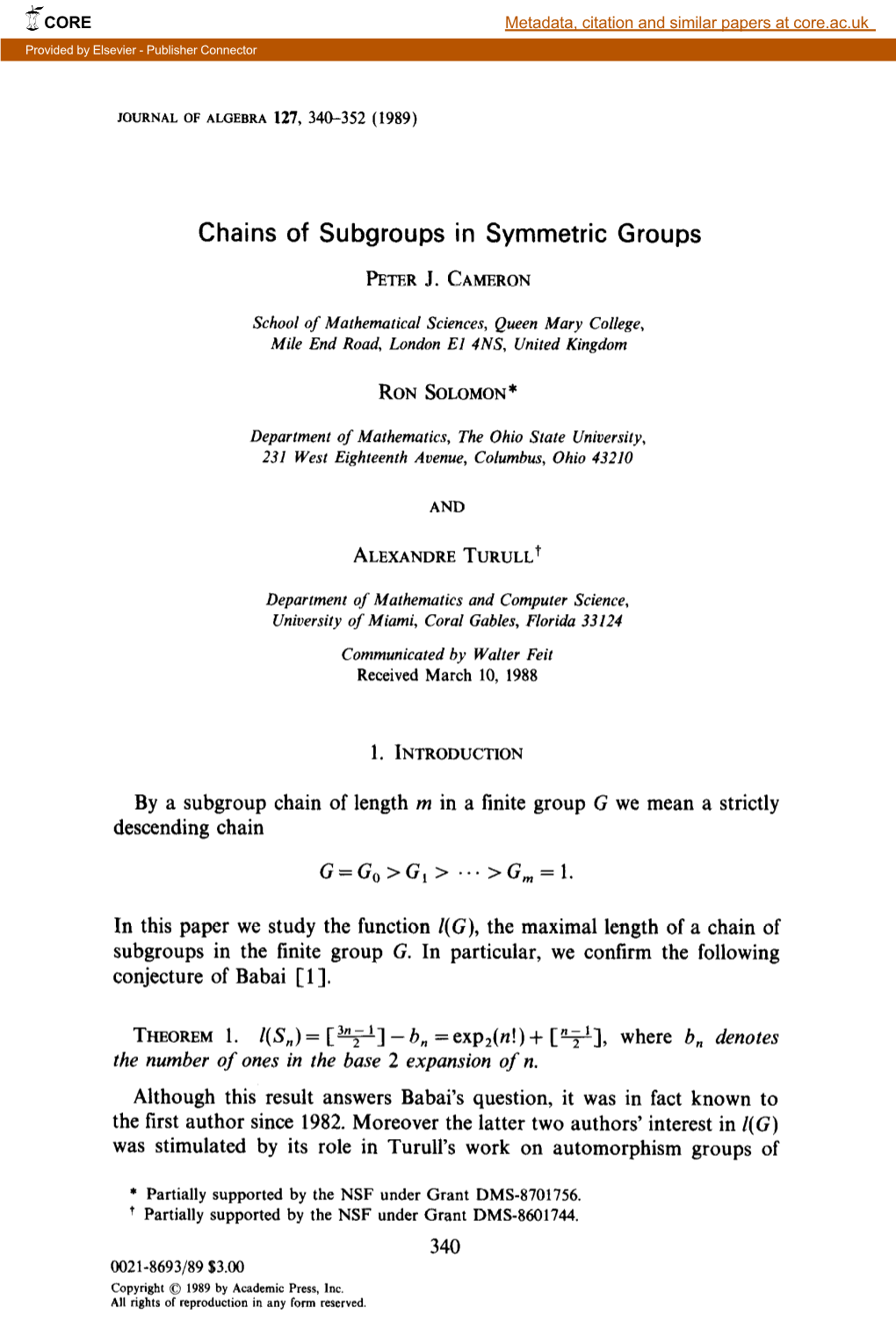 Chains of Subgroups in Symmetric Groups