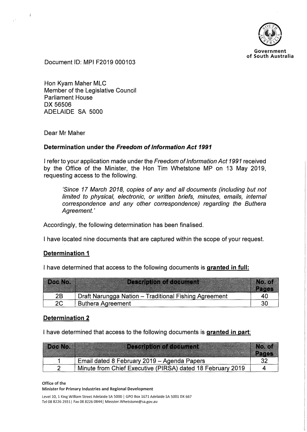 H22b C Document ID: MPI F2019 000103 Hon Kyam Maher