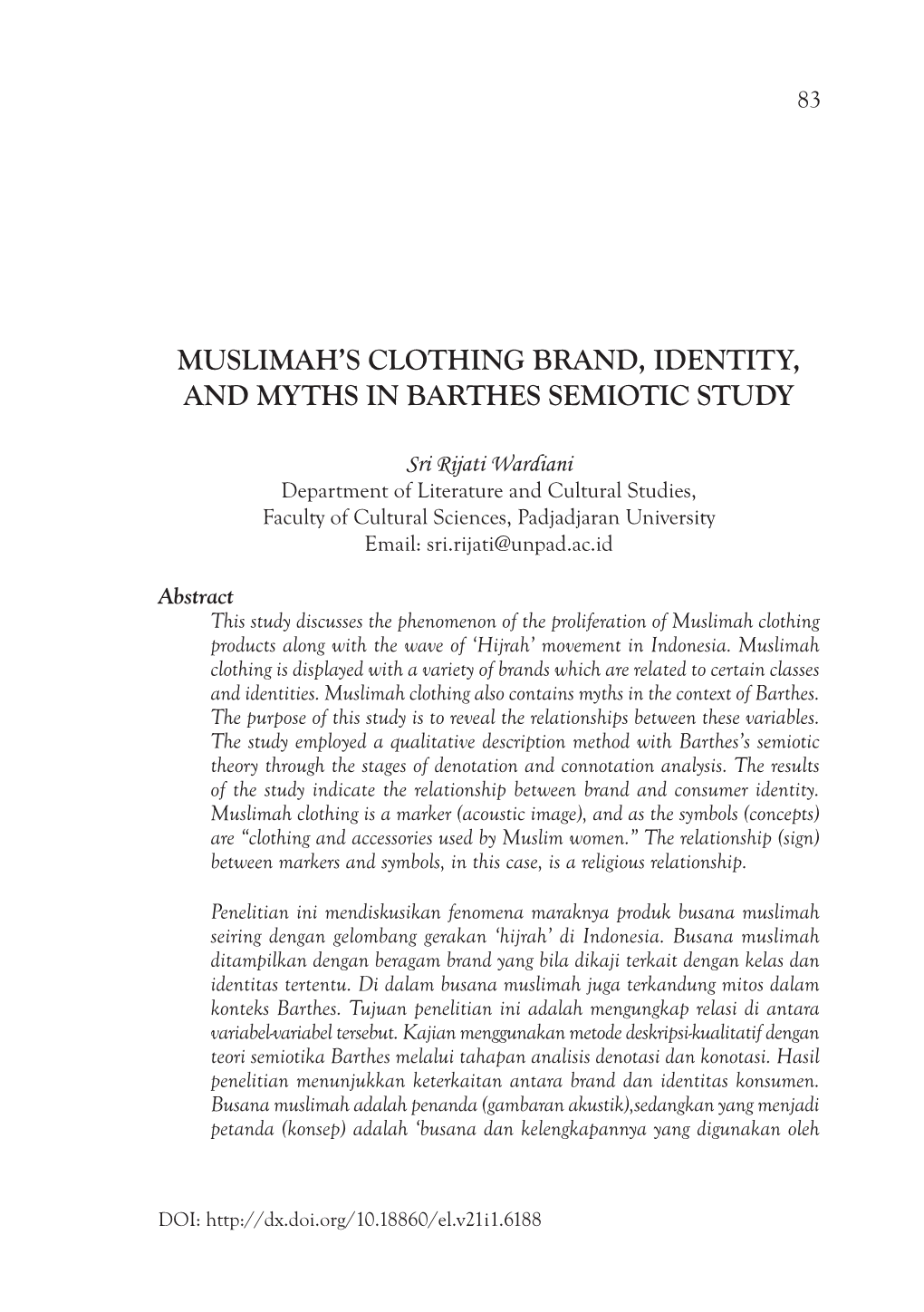Muslimah's Clothing Brand, Identity, and Myths In