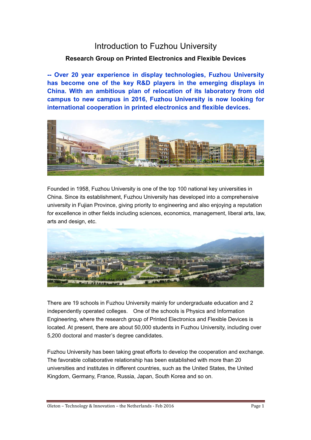 Introduction to Fuzhou University Research Group on Printed Electronics and Flexible Devices