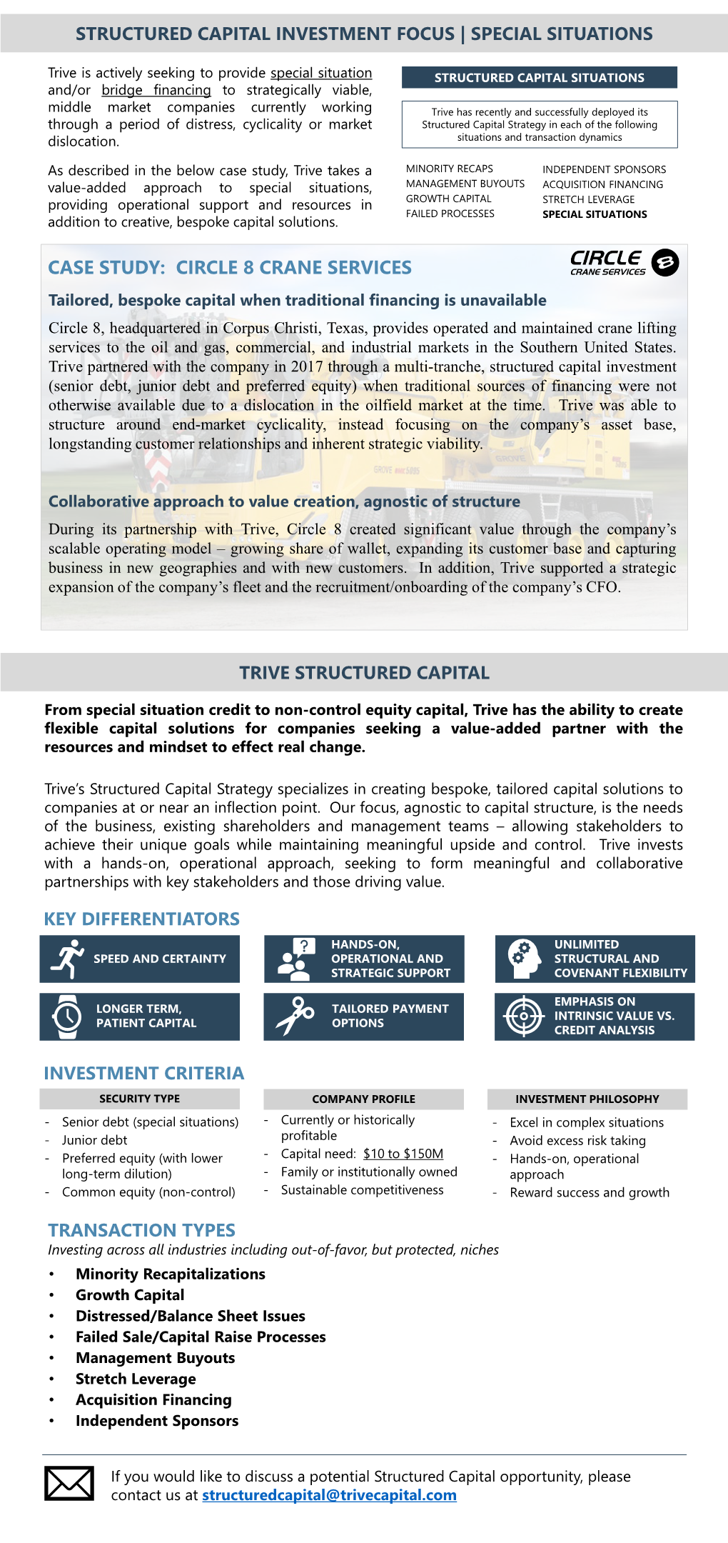 Key Differentiators Investment Criteria Transaction Types Trive Structured Capital Case Study