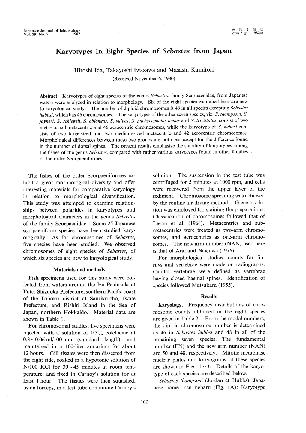 Karyotypes in Eight Species of Sebastes from Japan