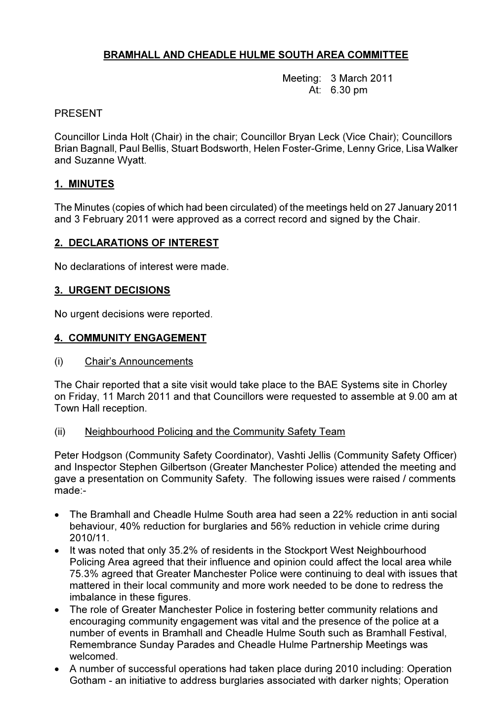 BRAMHALL and CHEADLE HULME SOUTH AREA COMMITTEE Meeting