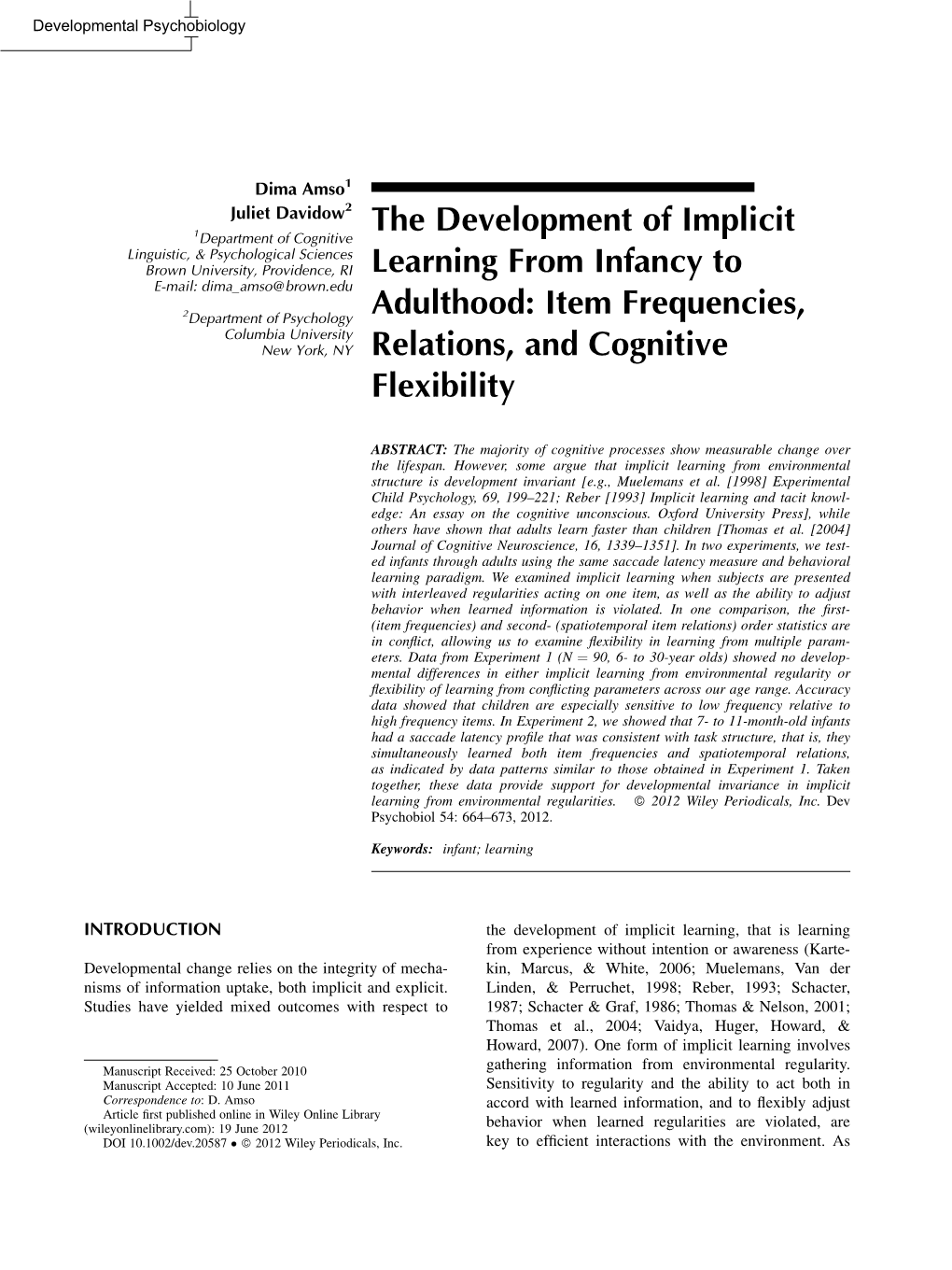 The Development of Implicit Learning from Infancy to Adulthood: Item