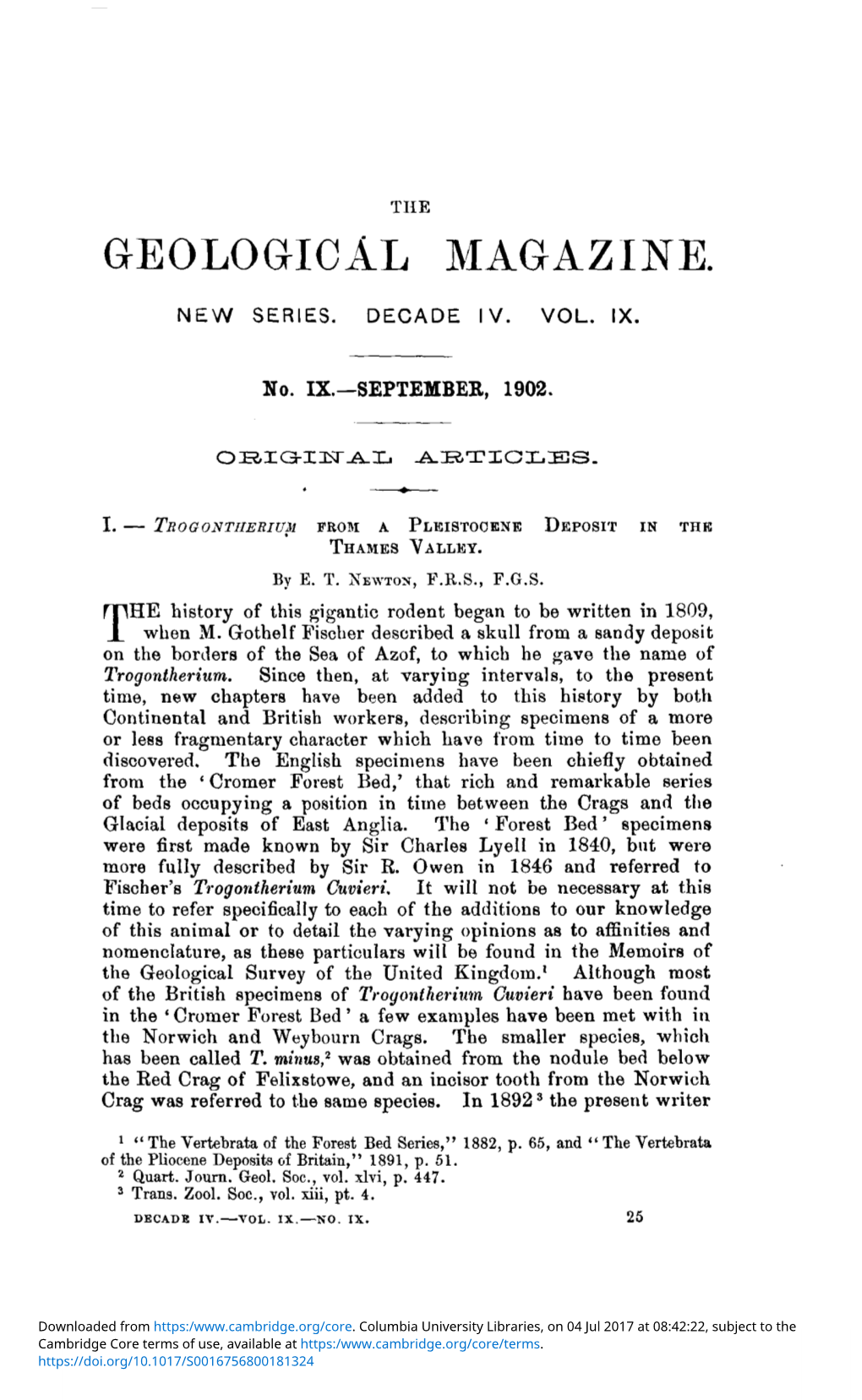 I.— Trogontherium from a Pleistocene Deposit in The