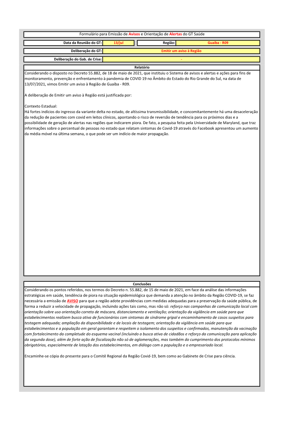 13/07/2021, Vimos Emitir Um Aviso À Região De Guaíba - R09