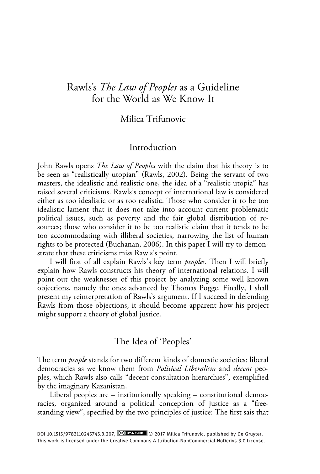 Rawls's the Law of Peoples As a Guideline for the World As We Know It