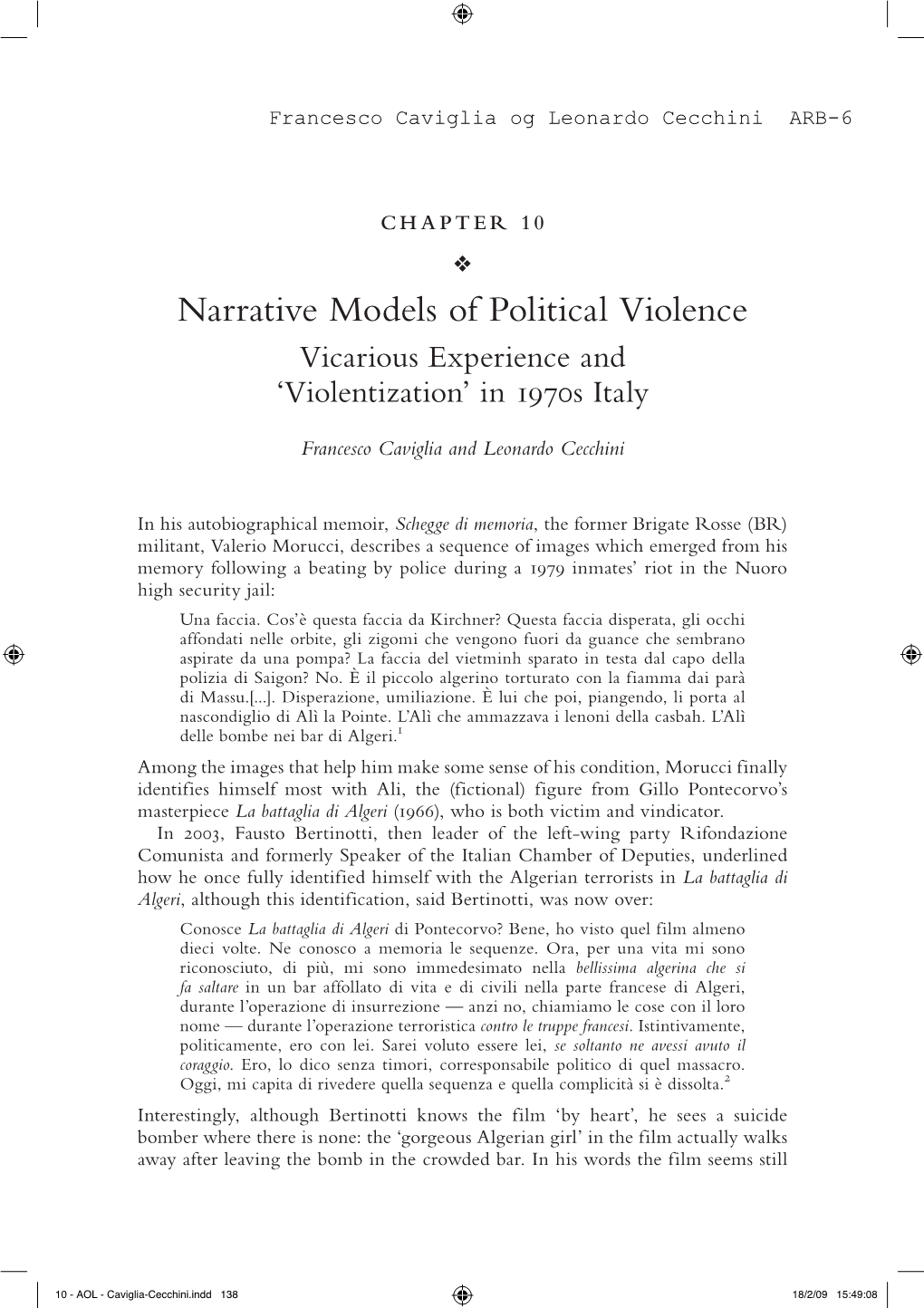 Narrative Models of Political Violence Vicarious Experience and ‘Violentization’ in 1970S Italy