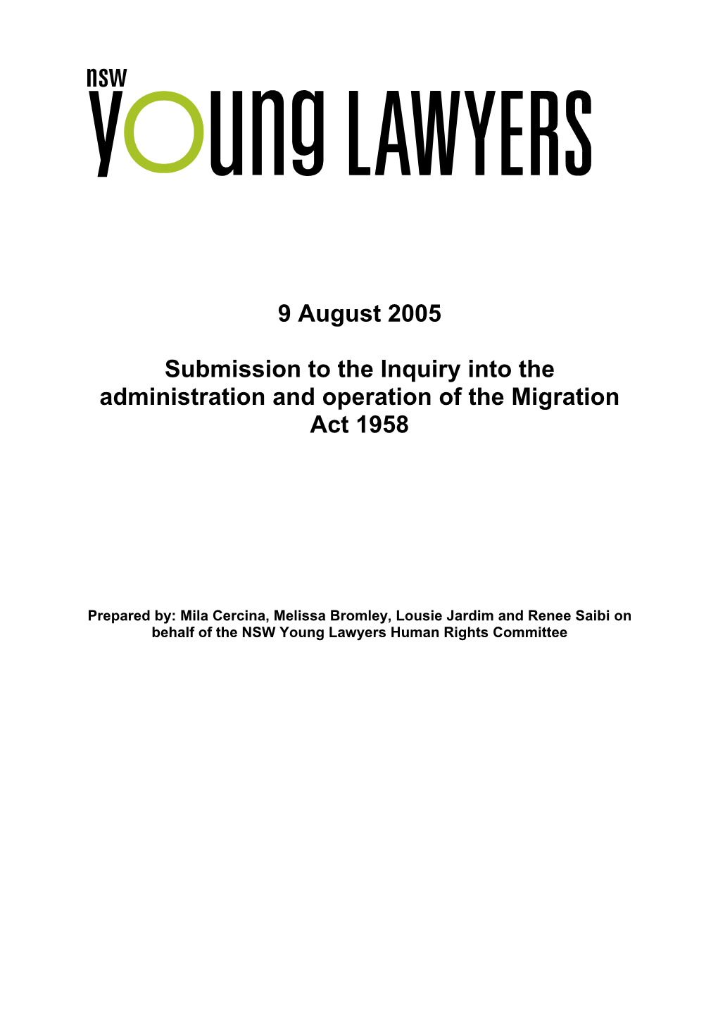 Submission to the Inquiry Into the Administration and Operation of the Migration Act 1958