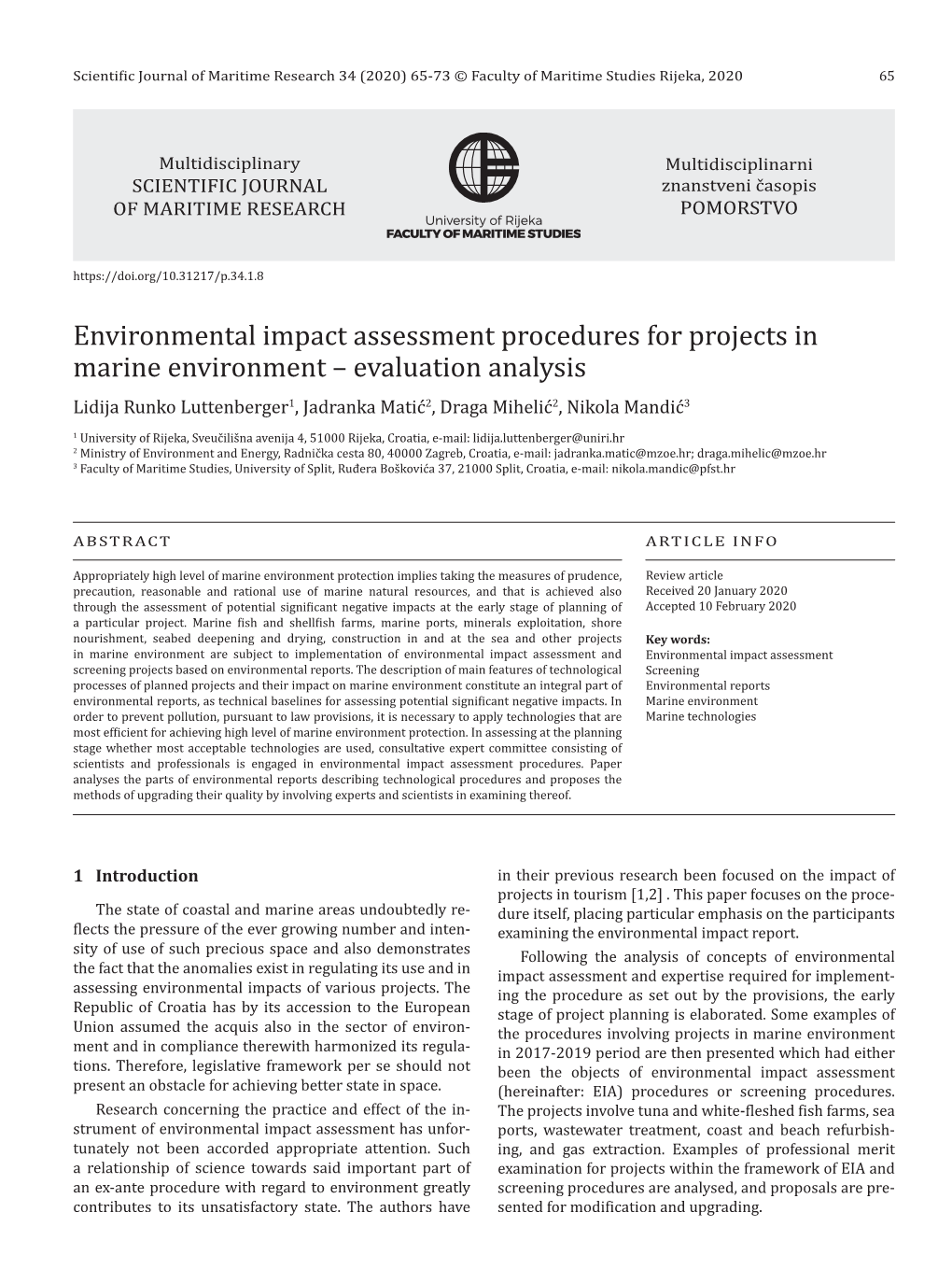 Environmental Impact Assessment Procedures for Projects in Marine