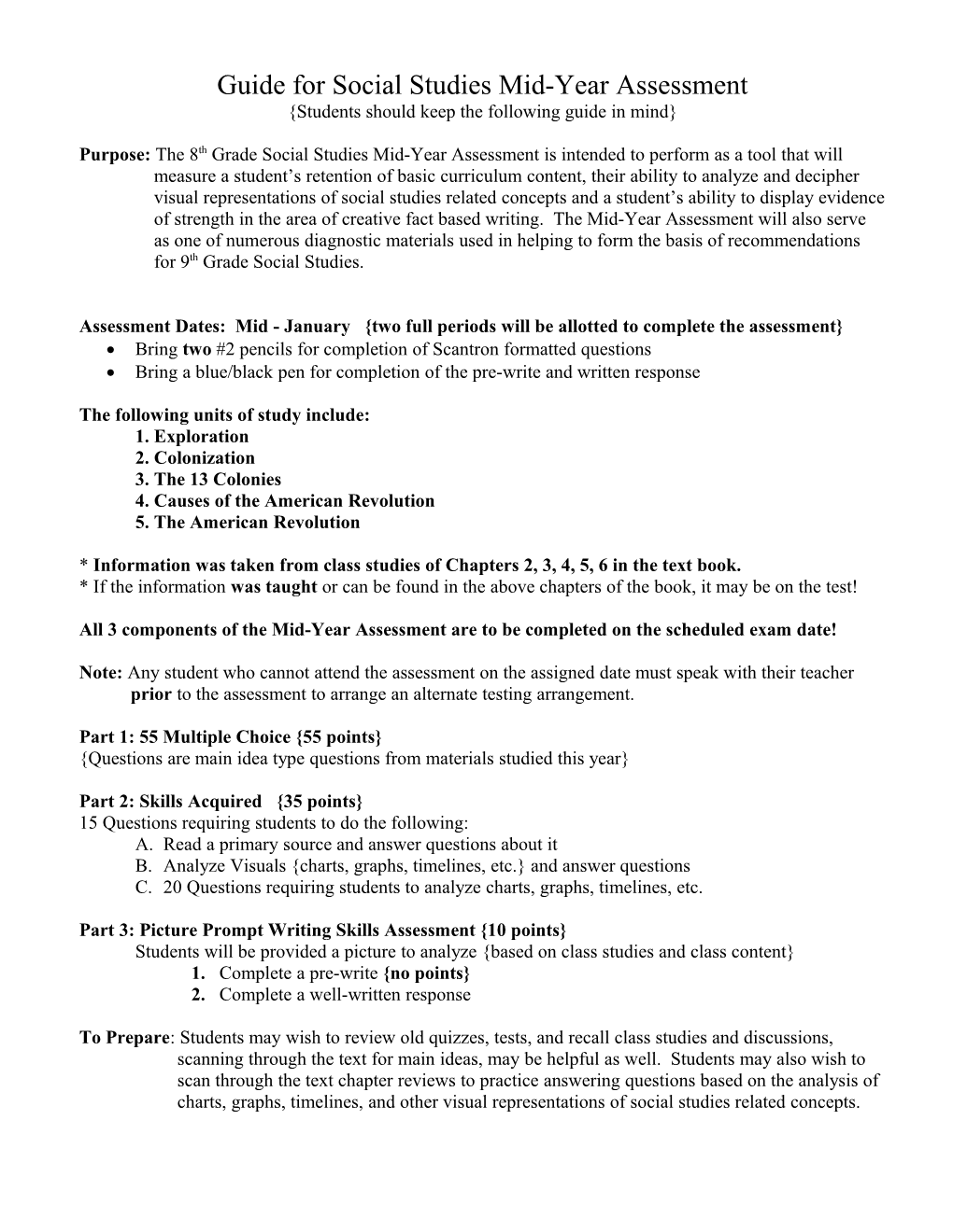 Guide for Social Studies Mid-Year Assessment