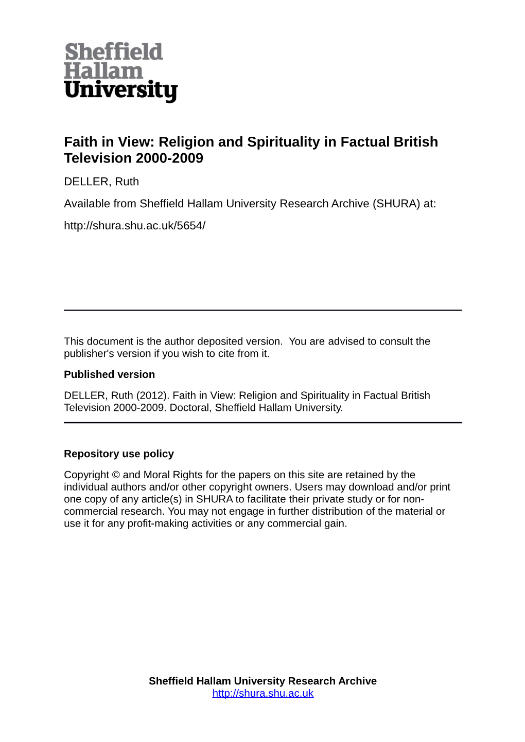 Faith in View: Religion and Spirituality in Factual British Television 2000