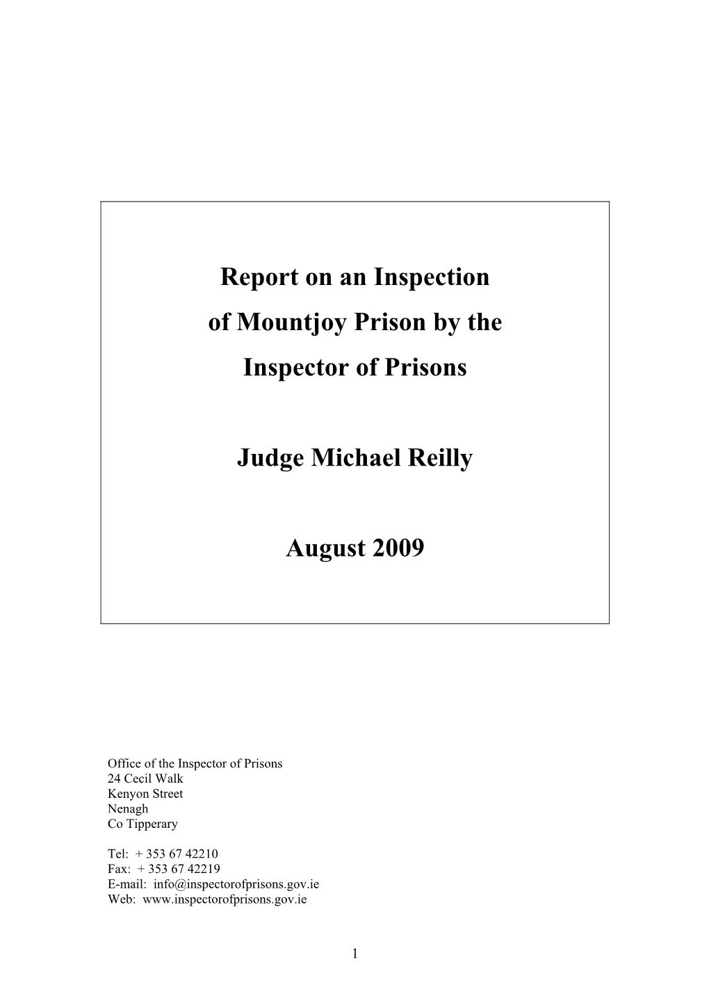 Report on an Inspection of Mountjoy Prison by the Inspector of Prisons